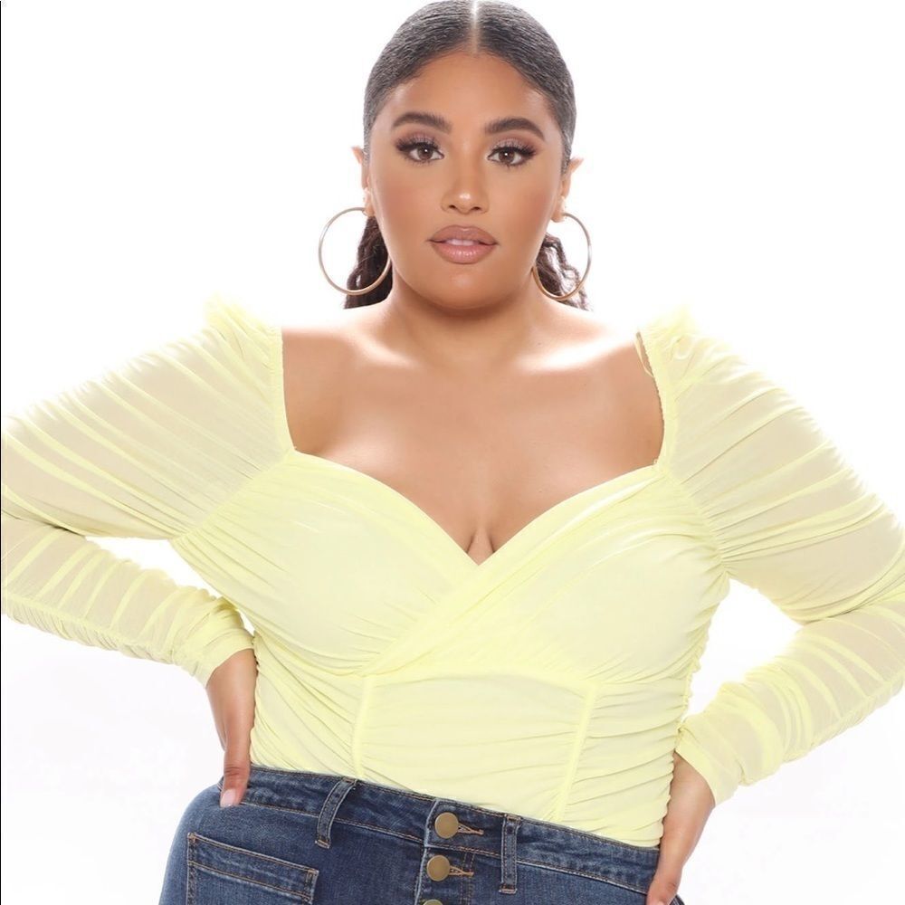 NWT Fashion Nova Can You Handle This Ruched yellow thong bodysuit suit size 1X